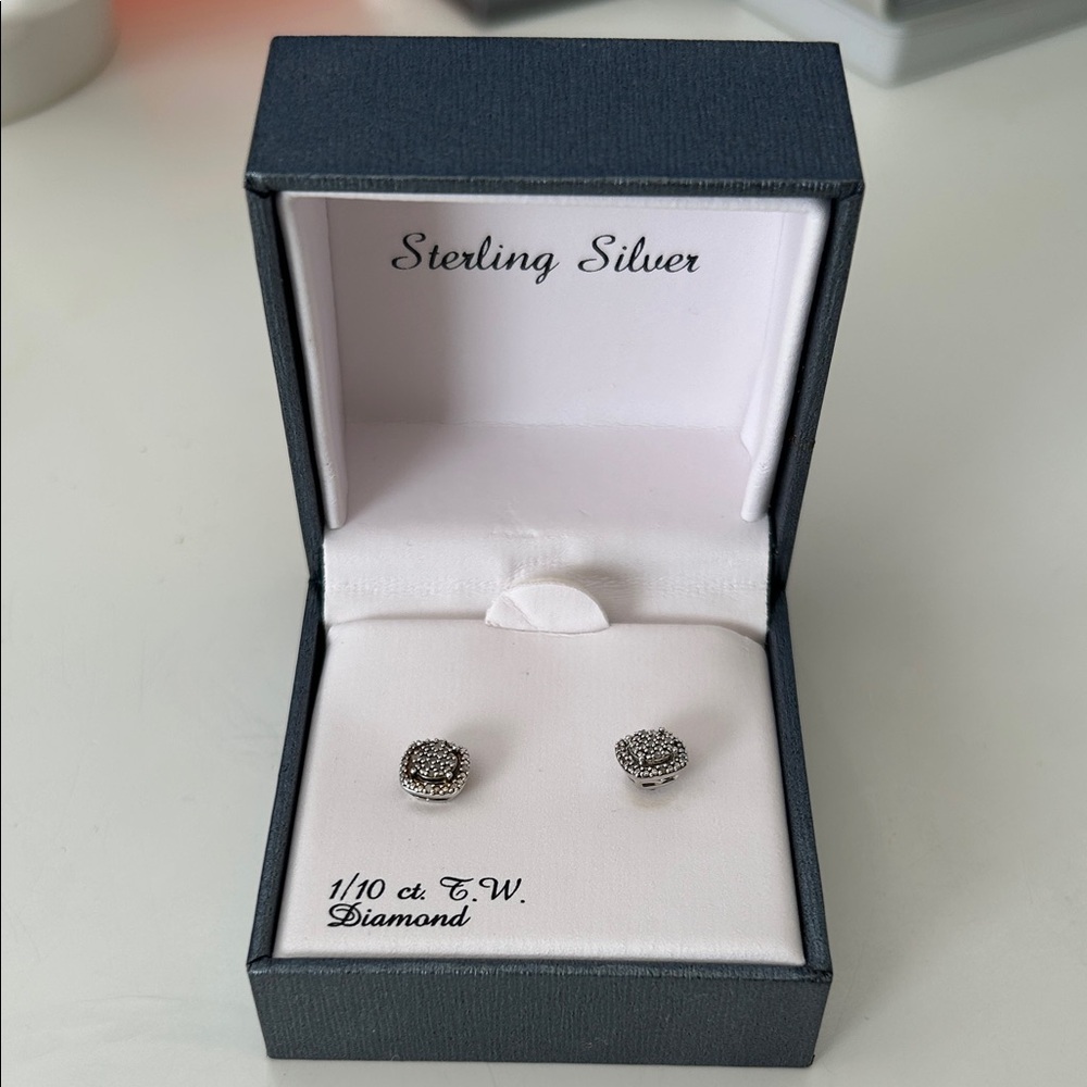 Sterling Silver Diamond Stud Earrings